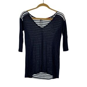 NWT BKE Linen Blend Shirt Top Women’s XS Striped Navy Shirt 3/4 Sleeve Nautical